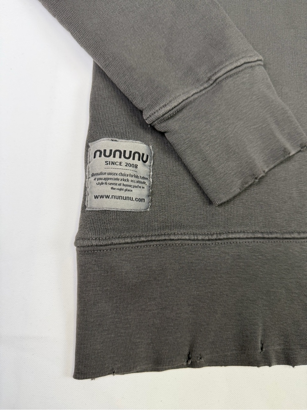 nununu Stone Washed Charcoal Distressed Crewneck Sweatshirt Tee  - 12-14 / NWT - Picture 12 of 16
